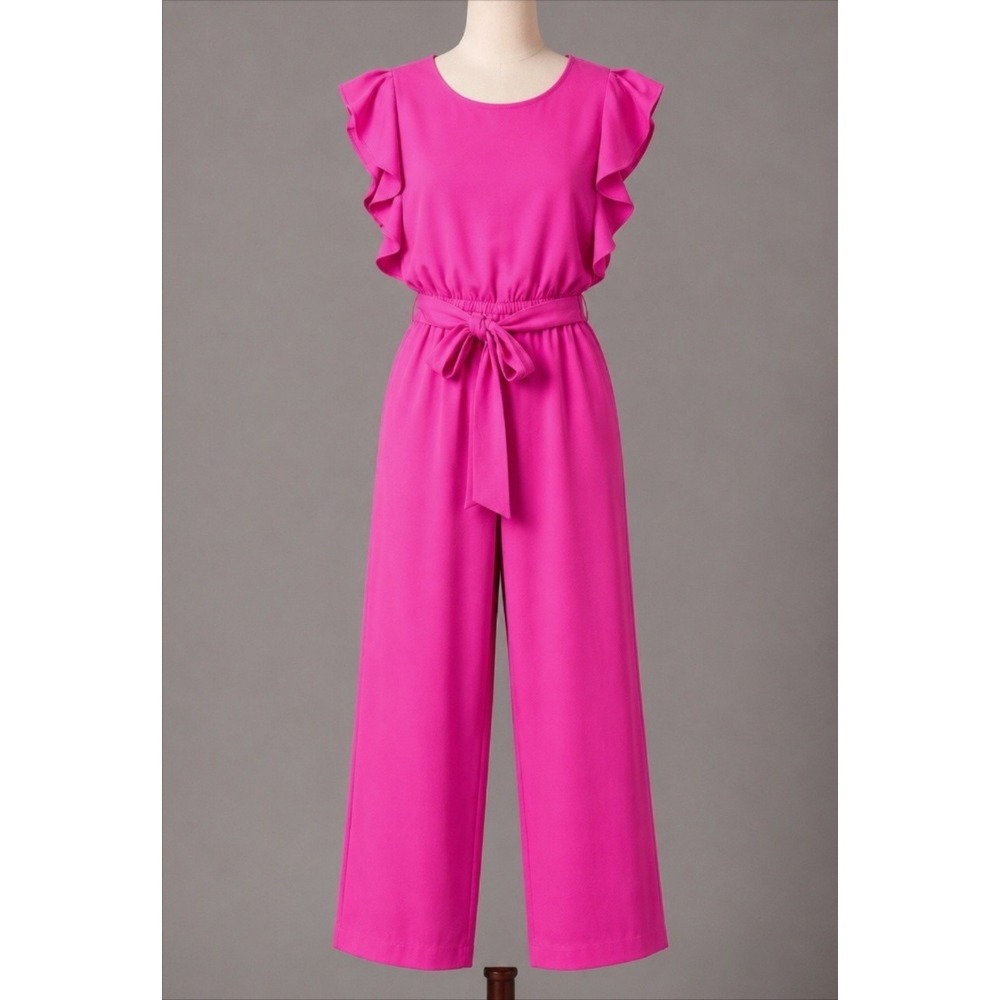 Lilly Pulitzer Jumpsuit Womens 6 Pink Ruffle Flutter Sleeve Crepe Belted Anya
